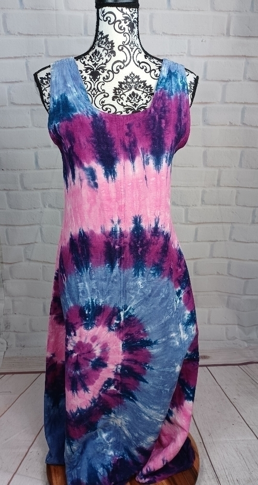 Dharma trading Co women's sleeveless tie dye maxi dress tie back size s/m b11